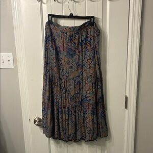 Tahari Blue and Brown Midi Skirt